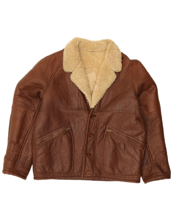 Veste Shearling Homme Vintage IT 52 XL Cuir Marron