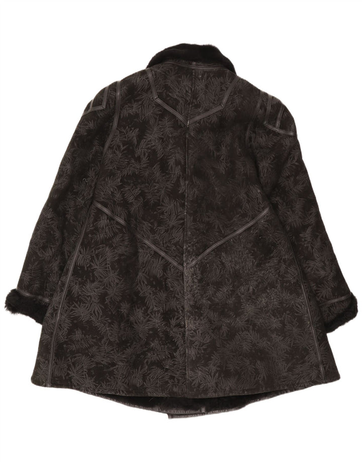 manteau en peau de mouton vintage pour femme IT 44 Shearling floral noir moyen