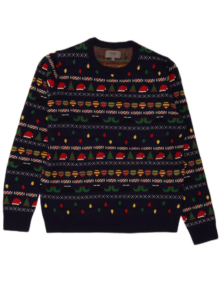 Marks & Spencer Pull à col rond pour homme Bleu marine moyen Noël