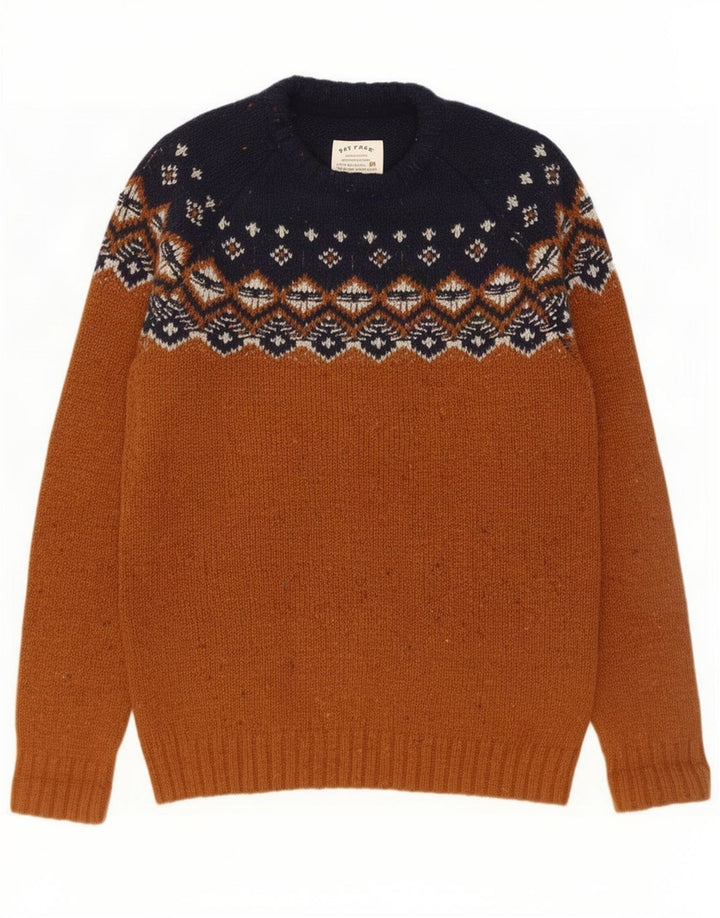 Fat Face Pull col rond pour homme en laine Fair Isle Marron Taille S