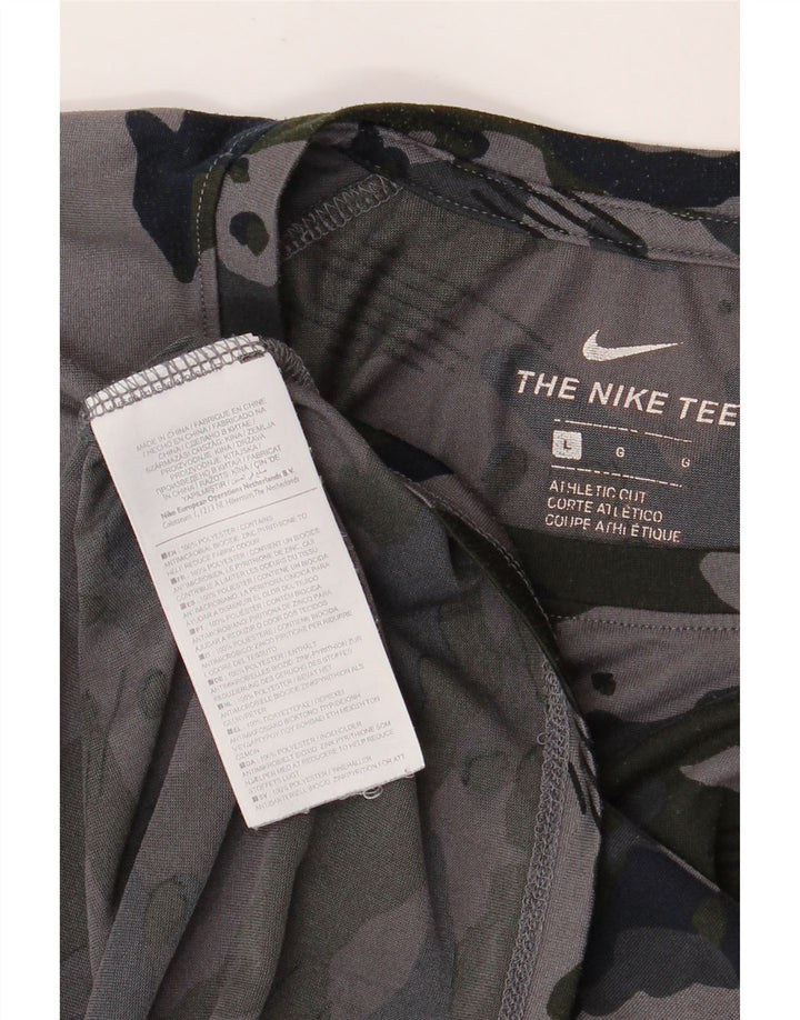 NIKE Hommes Dri Fit T-Shirt Haut Large Gris Camouflage Polyester
