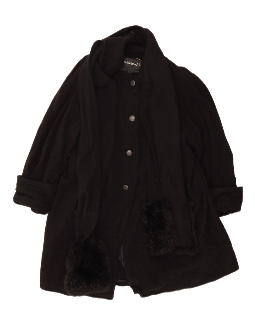 Louis Feraud Manteau Femme UK 14 Grand Noir Laine Vierge Classique