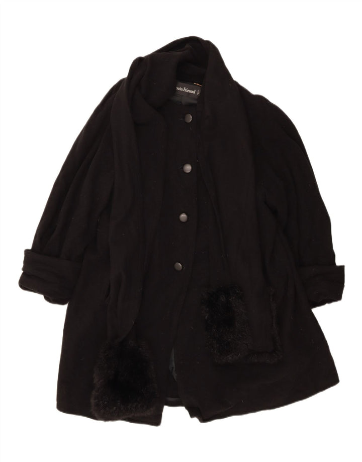 Louis Feraud Manteau Femme UK 14 Grand Noir Laine Vierge Classique