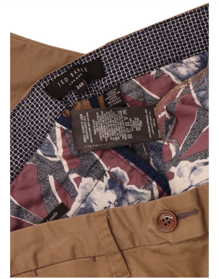 TED BAKER Pantalon de Costume Droit Homme W34 L27 Marron Coton