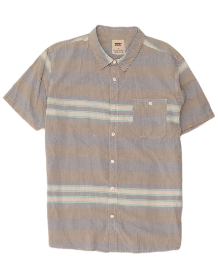 Levi's Chemise à Manches Courtes Homme XL Coton Rayé Gris