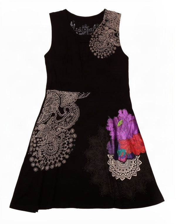 Desigual Robe trapèze sans manches pour femme UK 42 Large Noir Paisley