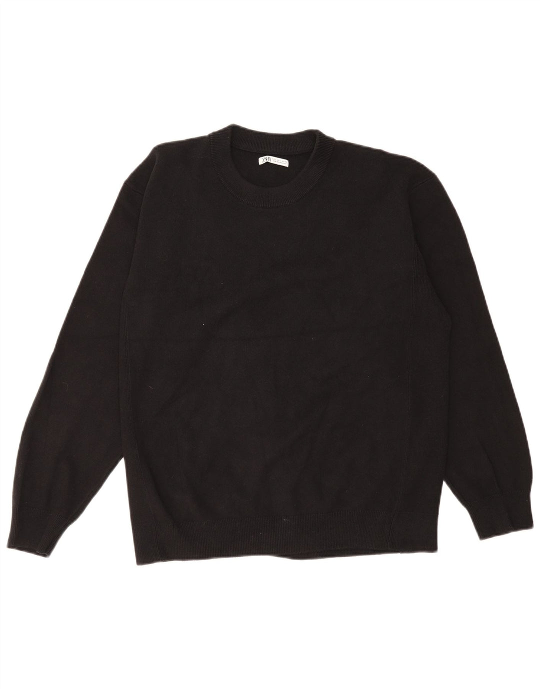 Zara Pull à col rond pour homme en coton noir Large