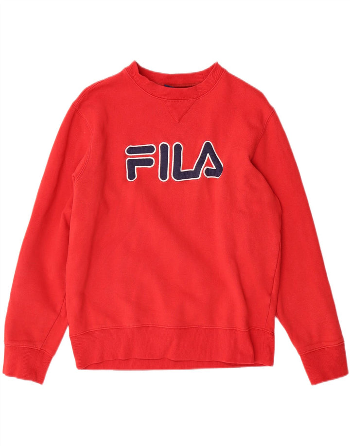 FILA Womens Graphic Sweatshirt Jumper UK 14 Medium Red Cotton Vintage Fila and Second-Hand Fila from Messina Hembry 