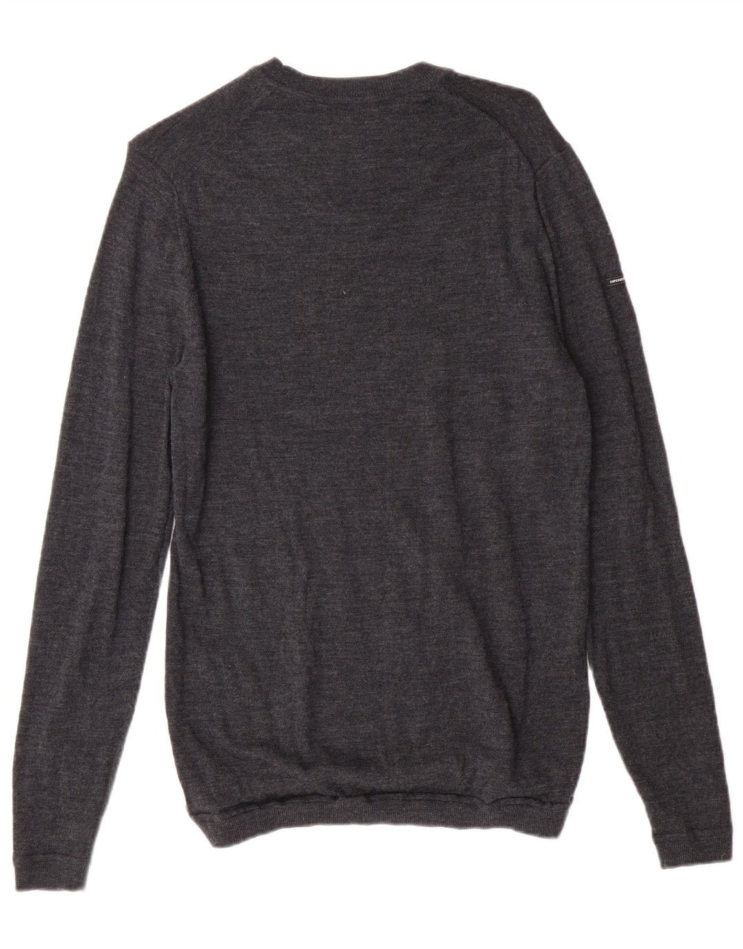 SUPERDRY Pull à col rond pour femme UK 14 Large Gris Laine mérinos