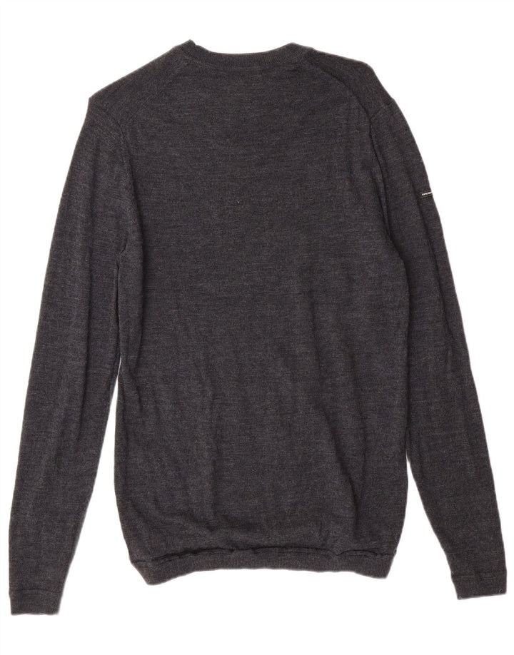 SUPERDRY Pull à col rond pour femme UK 14 Large Gris Laine mérinos