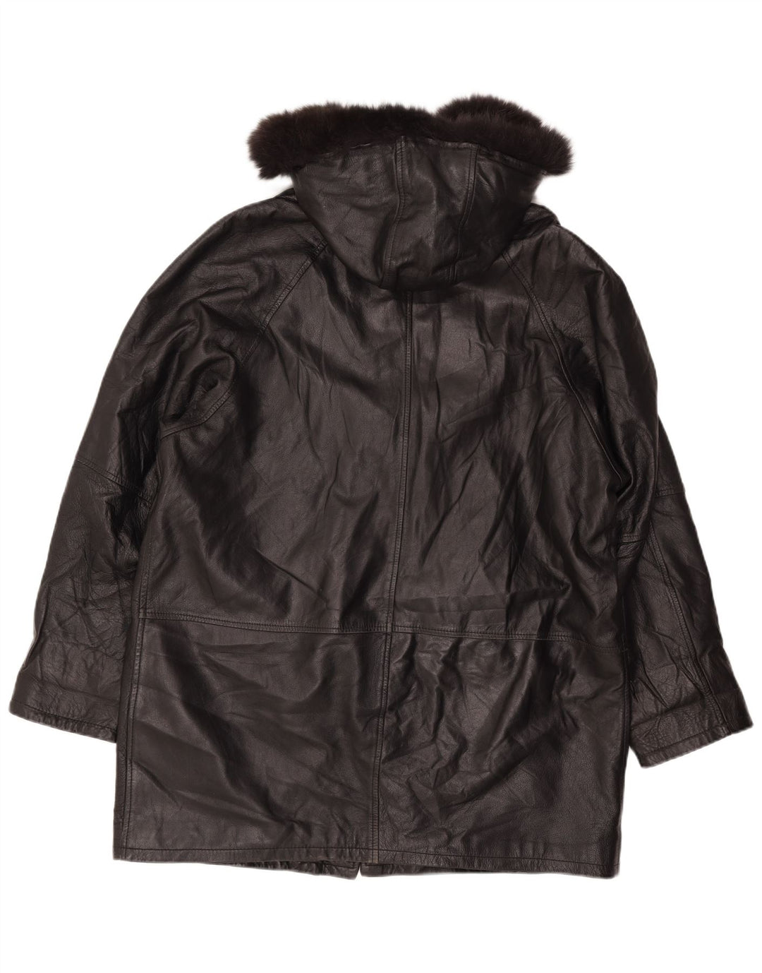 vintage Femmes Loose Fit Manteau en cuir à capuche UK 18 XL Cuir Noir