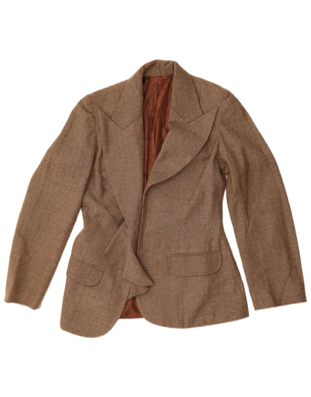 vintage Femme Blazer Ouvert Veste UK 8 Petit Brun
