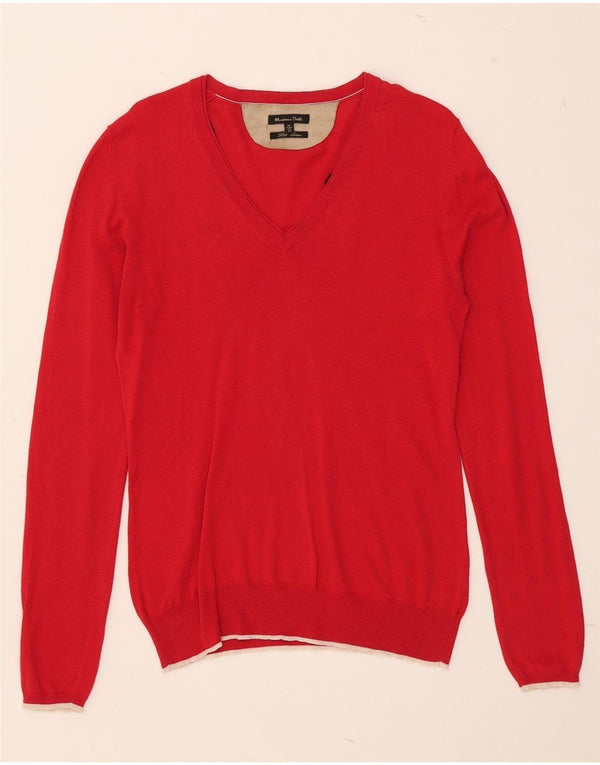 Massimo Dutti Pull col V pour femme UK 12 Soie rouge moyen