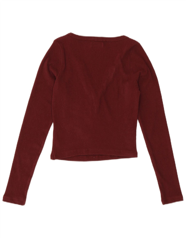 Hollister Haut court à manches longues pour femme UK 8 Small Bordeaux Polyester