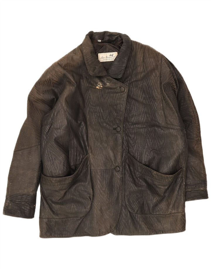 veste en cuir femme vintage UK 18 XL Noir