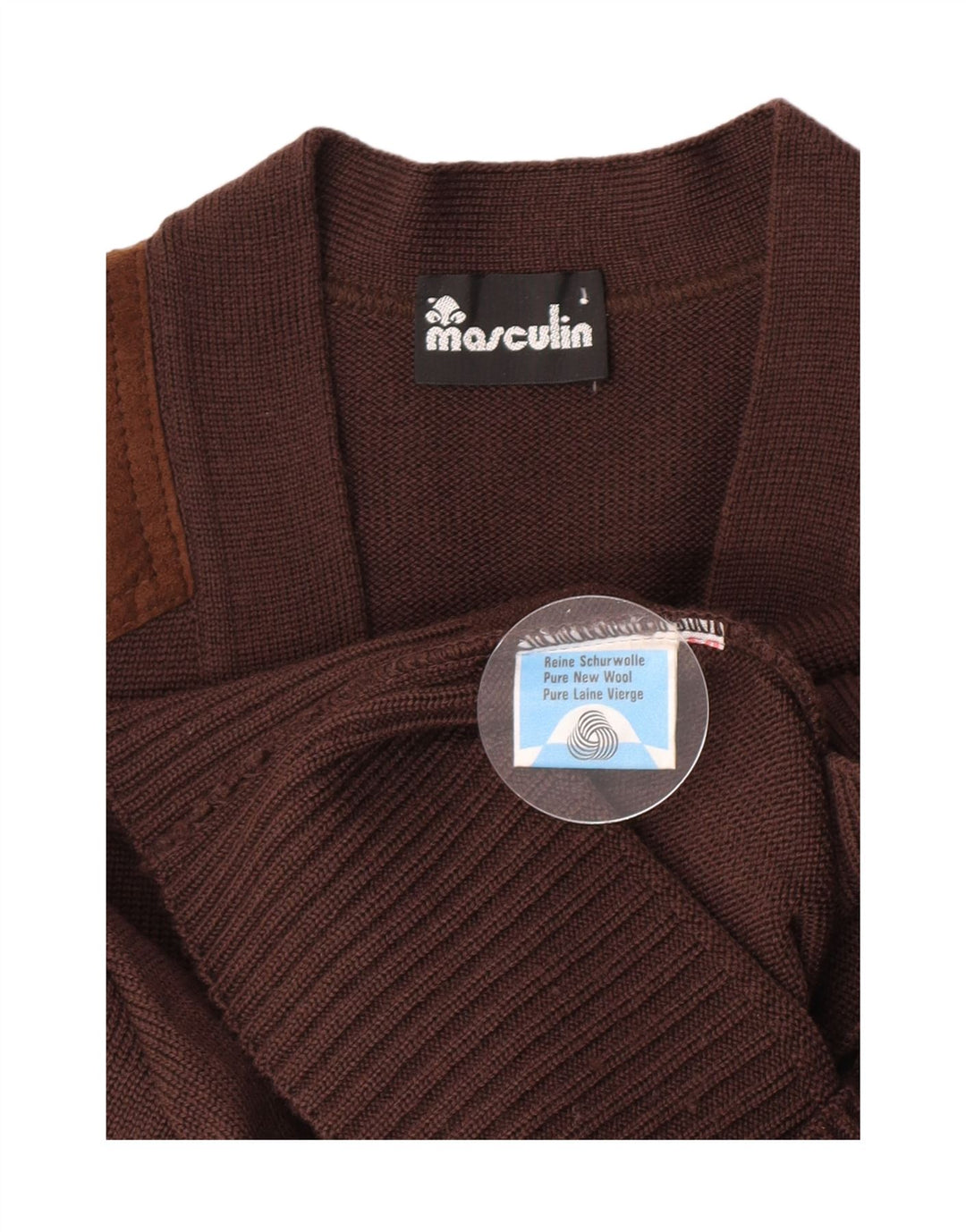 Masculin Homme Cardigan Pull Petit Marron Laine Vierge