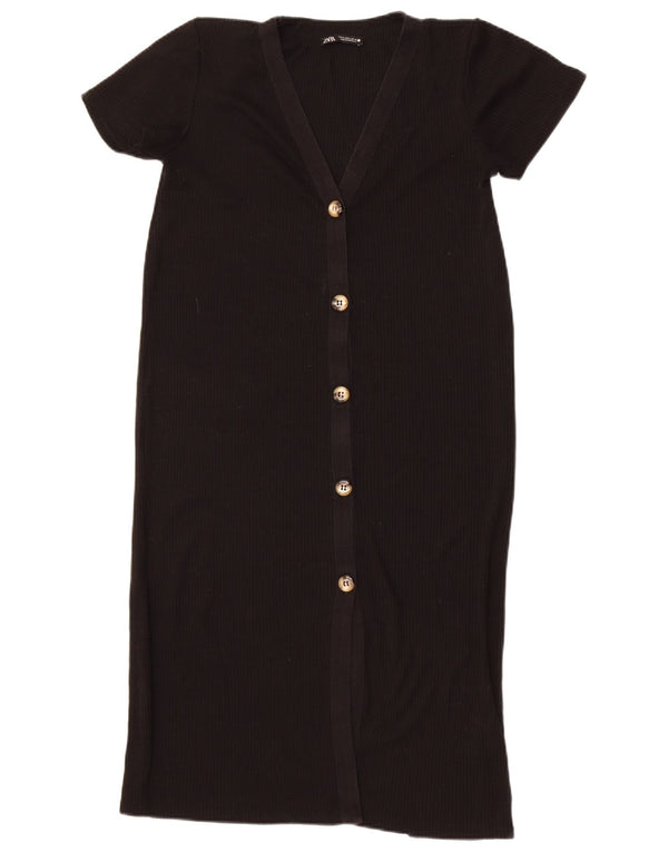 Zara Cardigan Long à Manches Courtes pour Femme UK 12 Noir Moyen