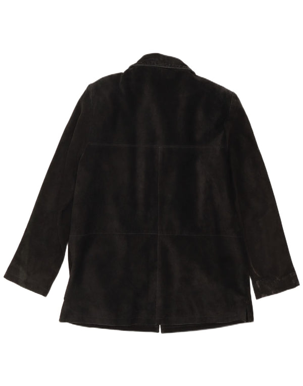 vintage Femmes Daim 3 Bouton Blazer Veste Moyen Noir Cuir