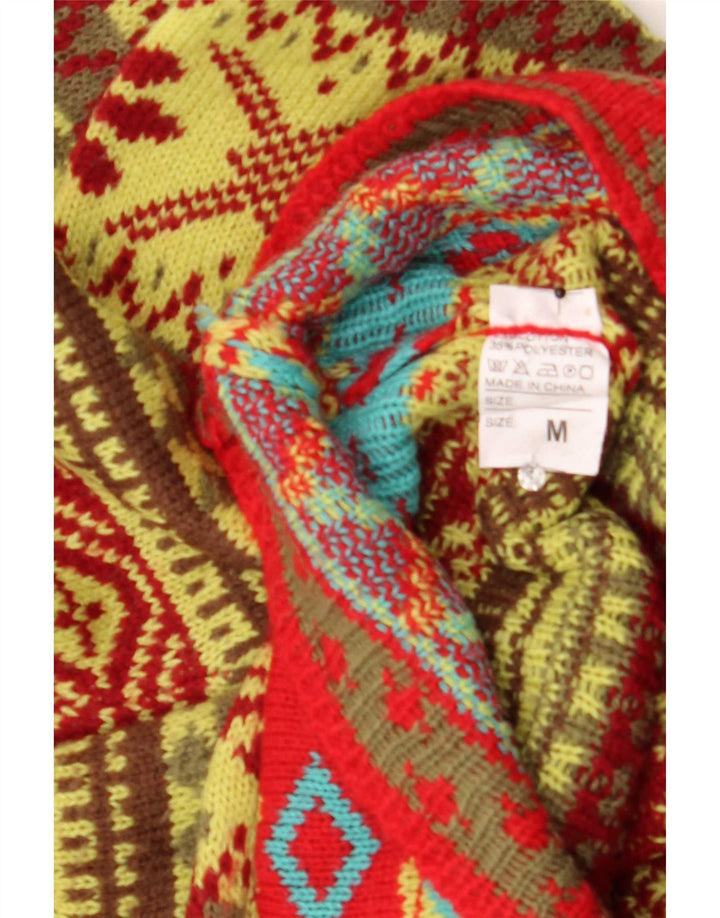 vintage Womens Crew Neck Jumper Pull UK 14 Moyen Multicolore