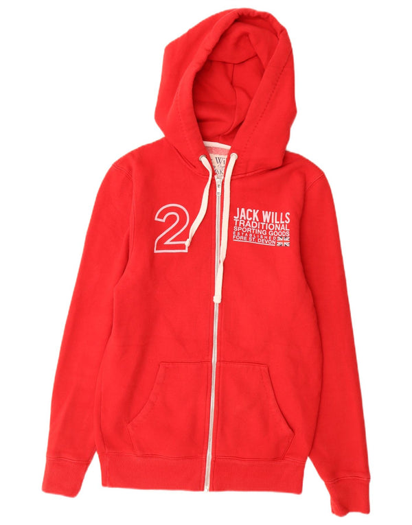 Jack Wills Pull à capuche zippé graphique pour homme XS en coton rouge