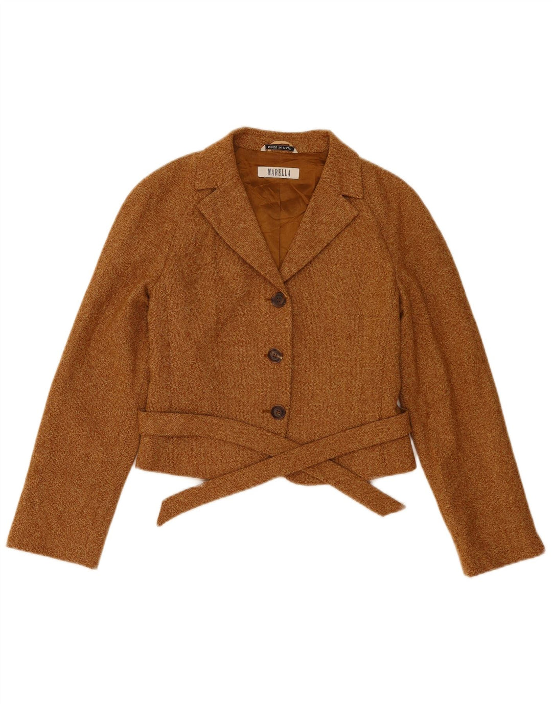 Marella Veste blazer courte à 3 boutons pour femme UK 10 Petite laine marron
