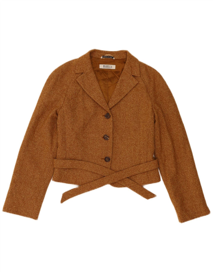 Marella Veste blazer courte à 3 boutons pour femme UK 10 Petite laine marron