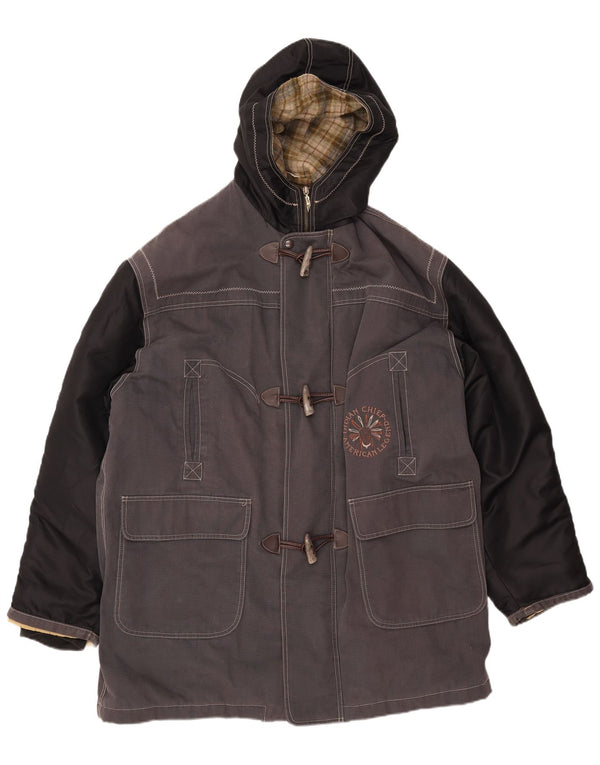 VINTAGE Homme Duffle Coat à capuche UK 42 XL Gris Colorblock Coton