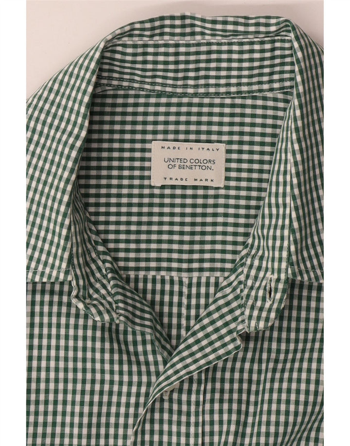 BENETTON Chemise à Manches Courtes Homme Grand Vichy Vert