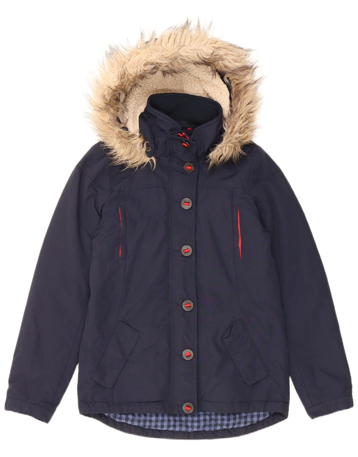 Fat Face Veste matelassée à capuche pour femme UK 8 Small Bleu marine Nylon