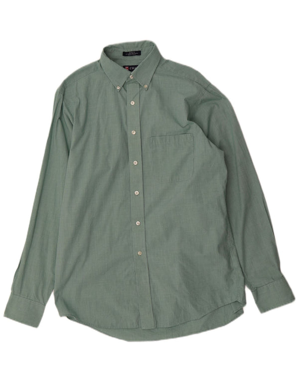 Chaps Chemise coupe classique pour homme Taille 15 1/2 Coton pied-de-poule vert moyen