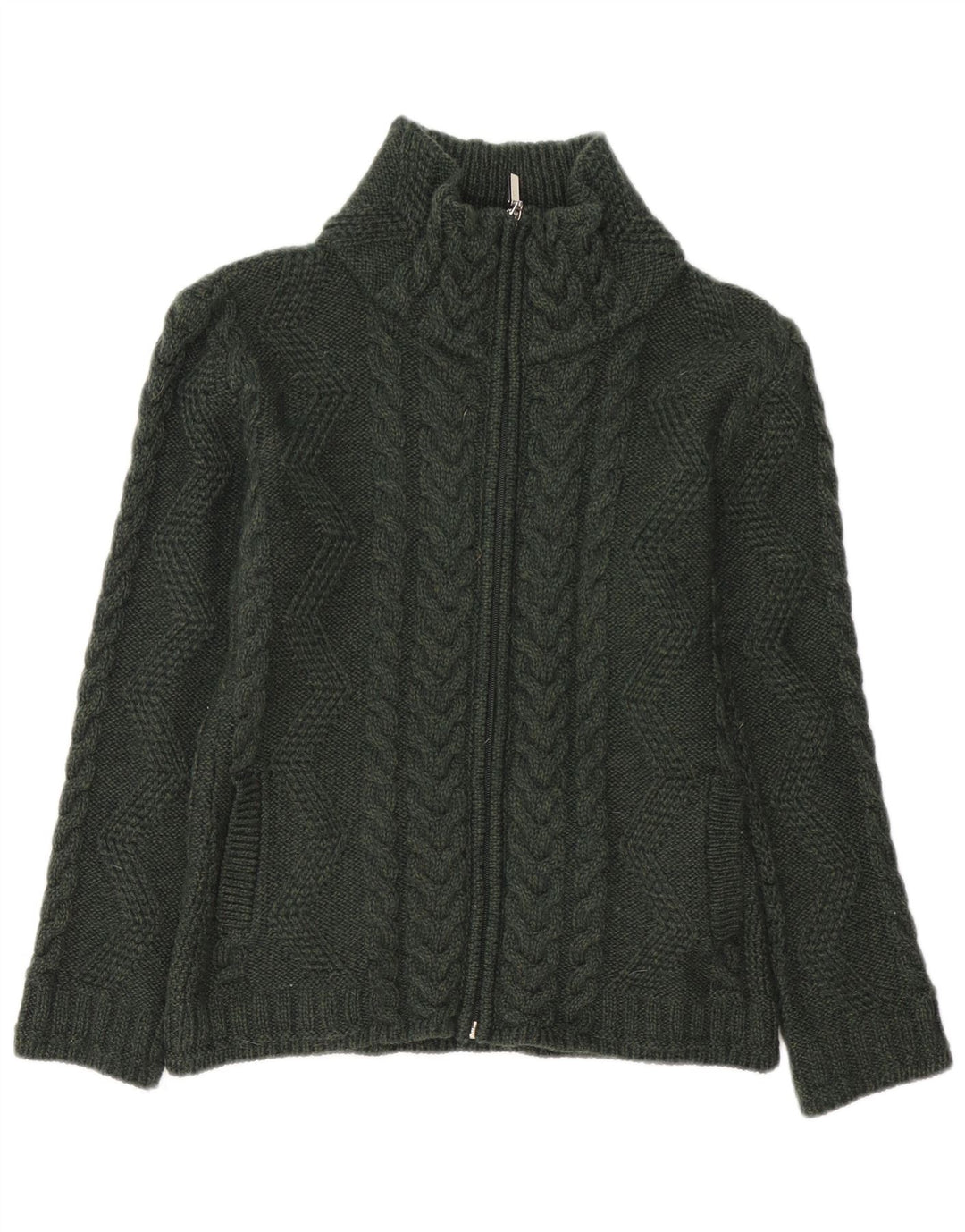 BOSTON IRISH Pull Cardigan Femme UK 10 Petite Laine Mérinos Verte