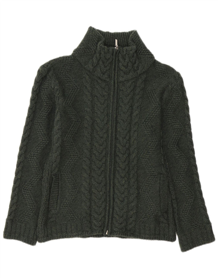 BOSTON IRISH Pull Cardigan Femme UK 10 Petite Laine Mérinos Verte