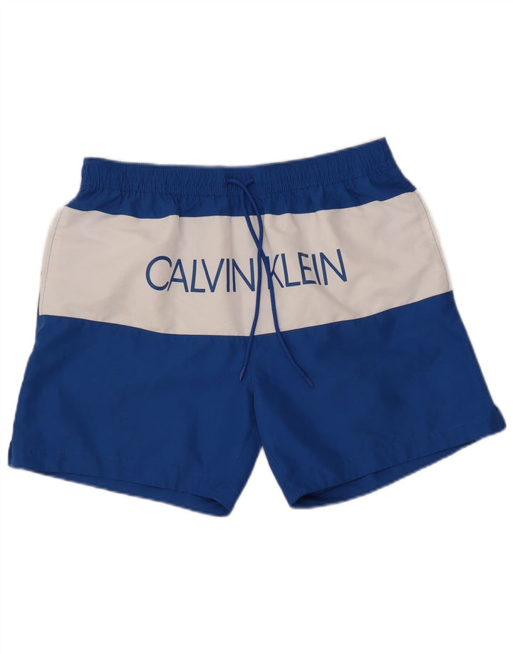 Calvin Klein Short de bain graphique pour hommes en polyester color block grand bleu