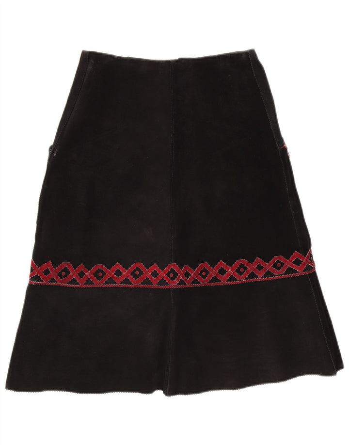 vintage Femme Daim Midi Jupe W28 Moyen Noir Géométrique