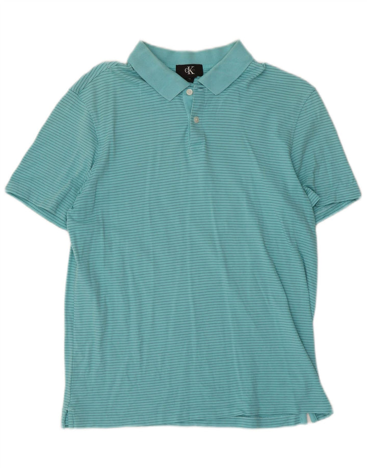 CALVIN KLEIN Polo Homme Bleu Moyen Rayé Coton