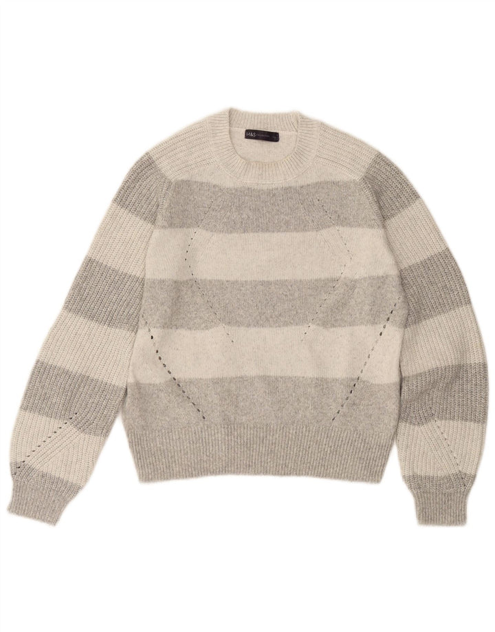 Zara Pull ras du cou pour femme UK 10 Petit gris rayé en polyester