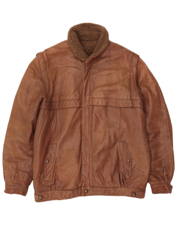 Veste Sherpa en cuir homme vintage UK 38 Cuir brun moyen