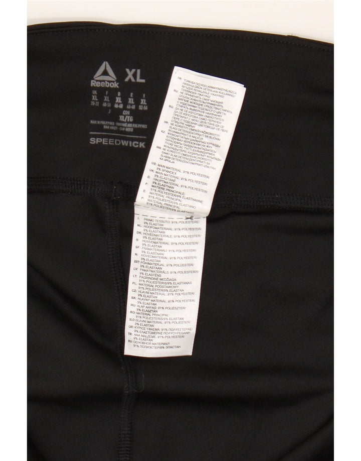 REEBOK Leggings Capri Femme UK 20/22 XL Noir Colorblock Polyester