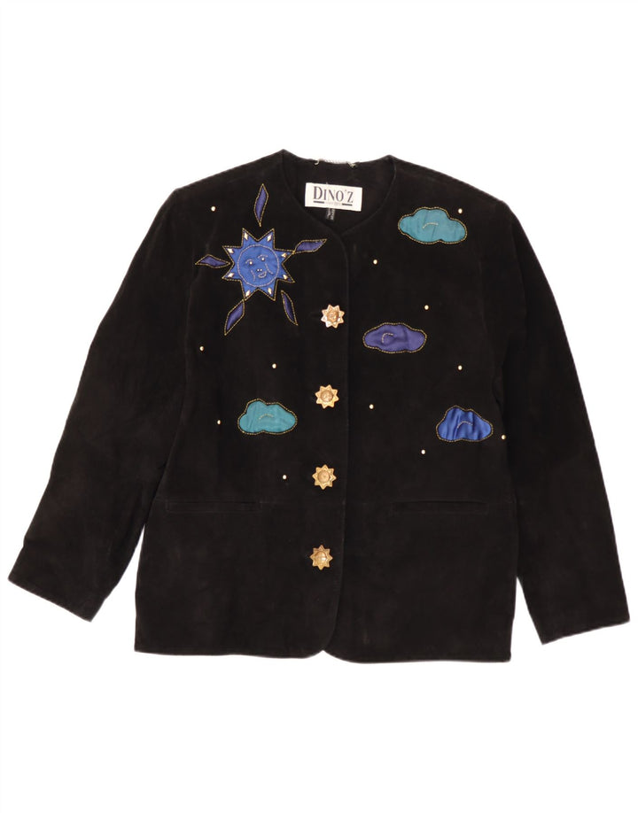 DINO' Z Veste blazer en daim à 4 boutons pour femme UK 14 Cuir noir moyen