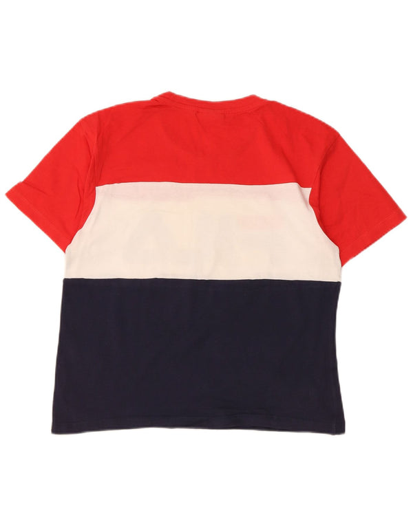 Fila T-shirt graphique pour femme UK 6 XS Rouge Colourblock Coton