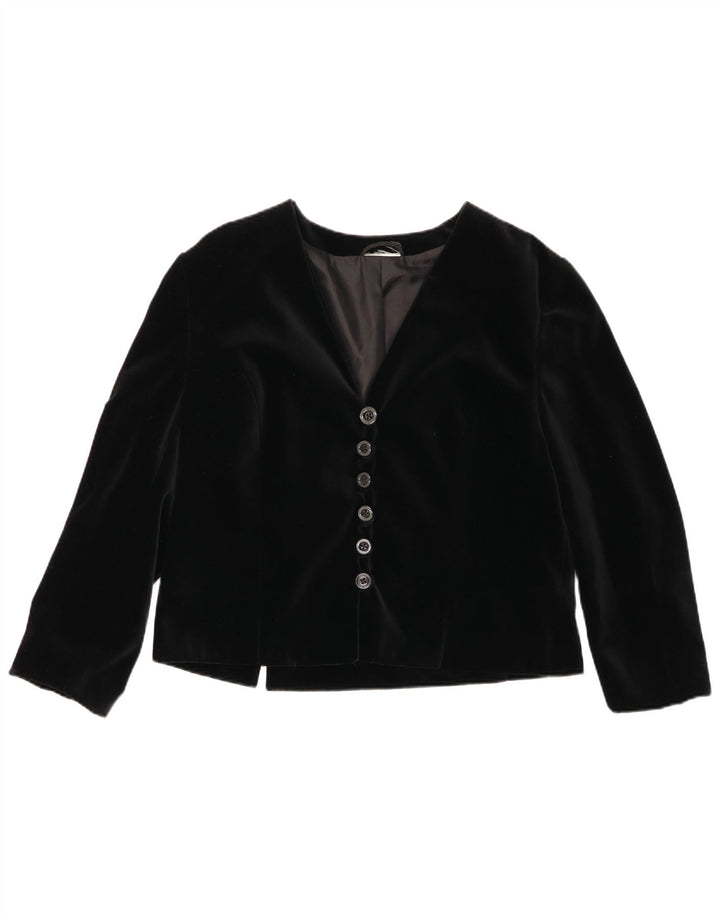 vintage Femme Velours 6 Bouton Blazer Veste UK 14 Moyen Noir Coton