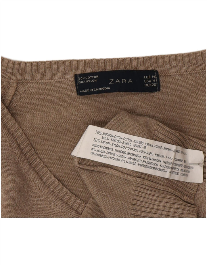 Zara Pull col en V pour femme UK 12 Gris moyen Coton