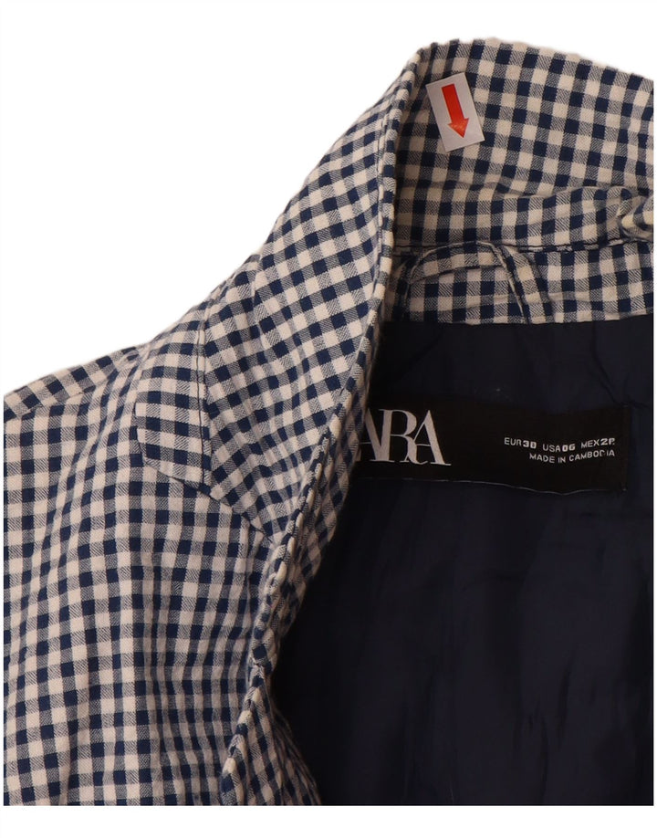 ZARA Femme 1 Bouton Blazer Veste EU 38 Petit Bleu Vichy Coton