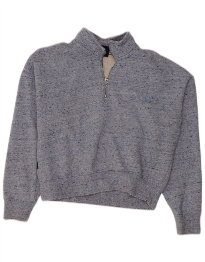 SUPERDRY Sweat-shirt à col zippé pour femme UK 12 Bleu moyen moucheté