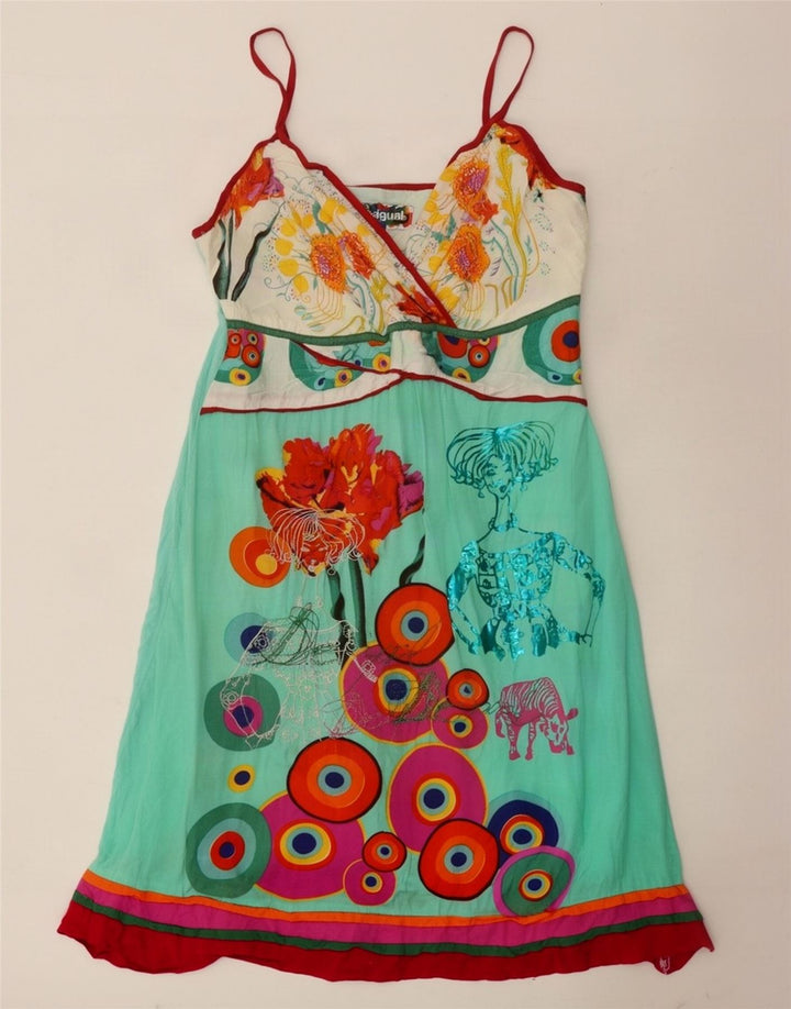 Desigual Robe d'été graphique pour femme EU 40 Bleu moyen Floral Viscose