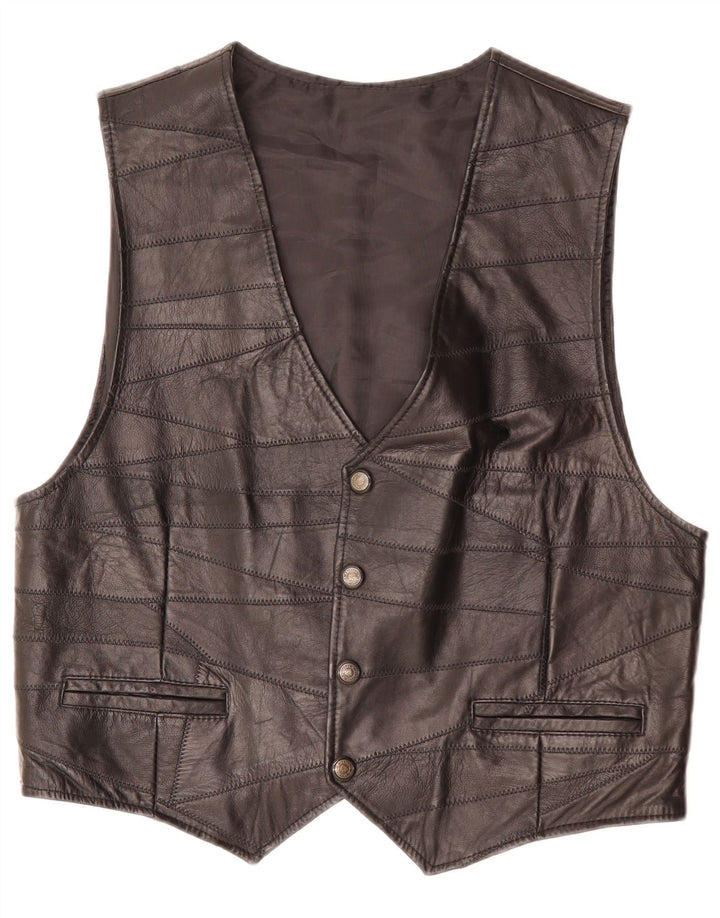 VINTAGE Gilet en cuir homme noir moyen