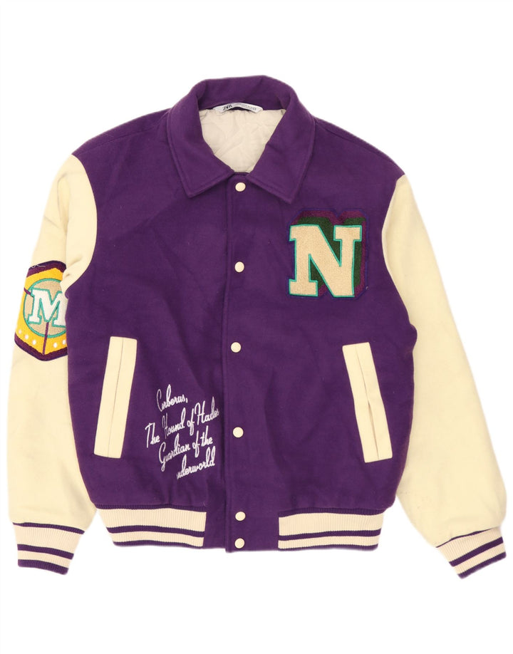 ZARA Veste Varsity Graphique Homme UK 38 Violet Moyen Polyester Colorblock