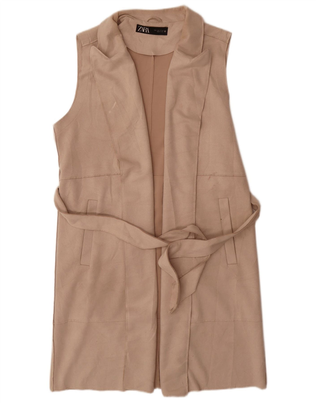 Zara Womens Longline Gilet UK 16 Large Beige Polyester