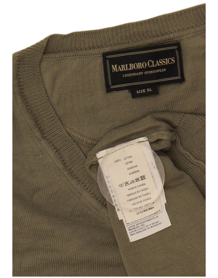 Marlboro Classics Pull col V pour homme XL Kaki Coton