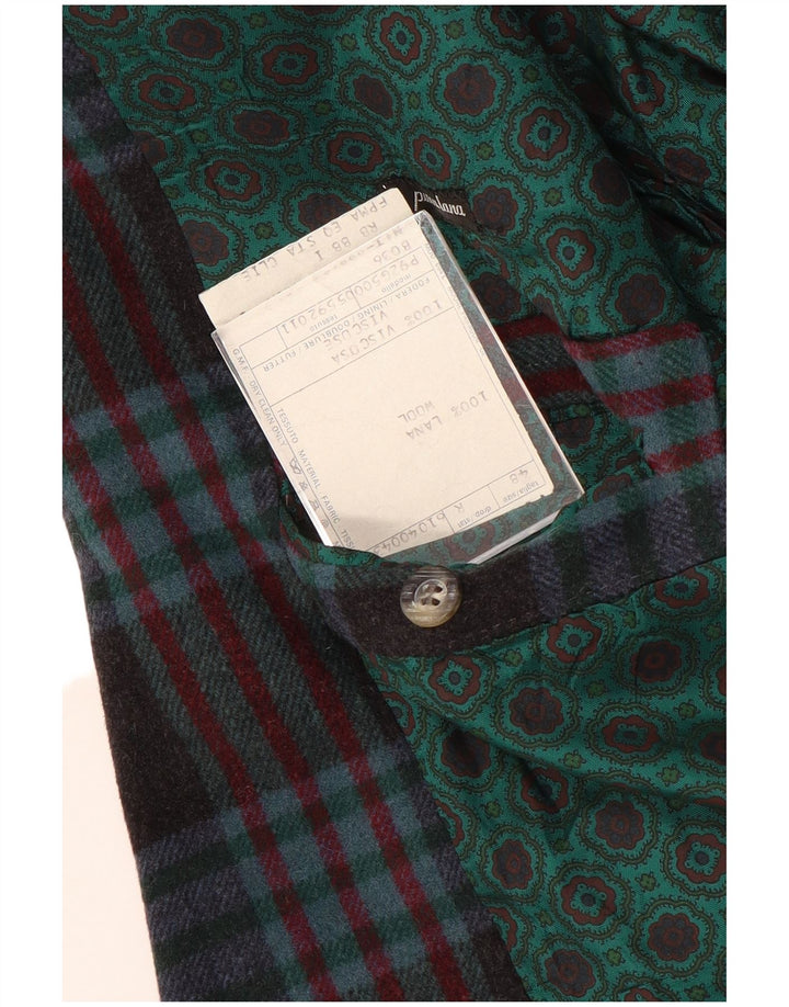 vintage Homme 2 Bouton Blazer Veste IT 48 Moyen Bleu Marine Check Laine